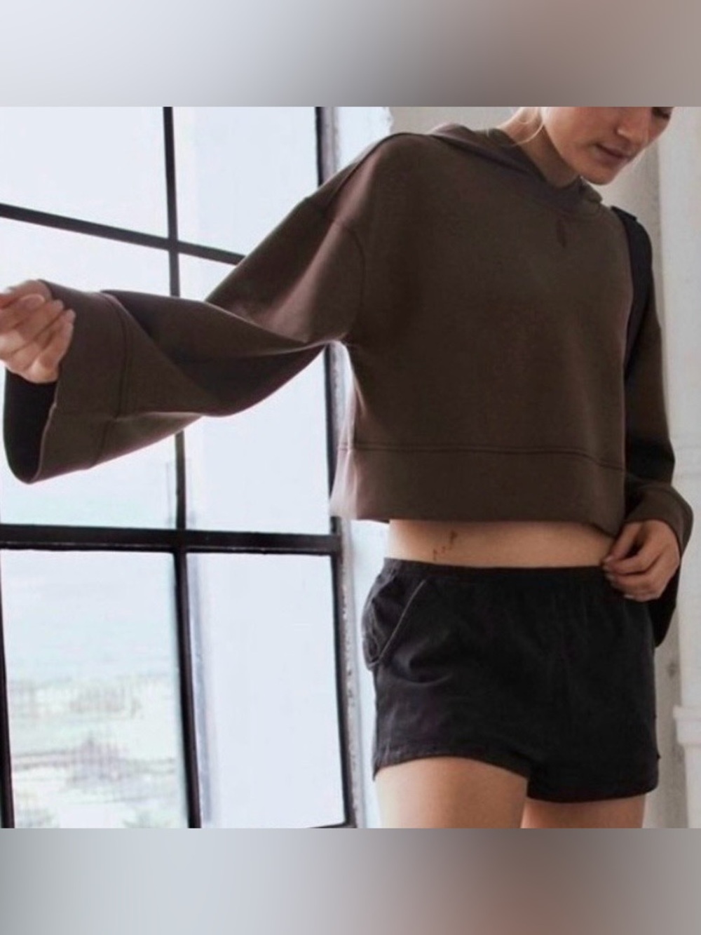 Free People Playing Games Cropped Brown Hoodie. Size Small